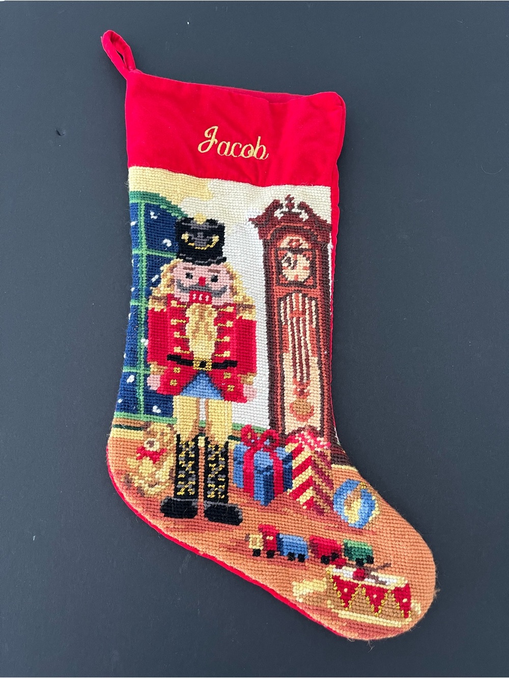 VTG Nutcracker Needlepoint Christmas StockingWool LillianVernon Monogramed Jacob